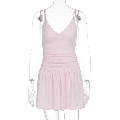 Deep V-strap slim fit waist cinched dress