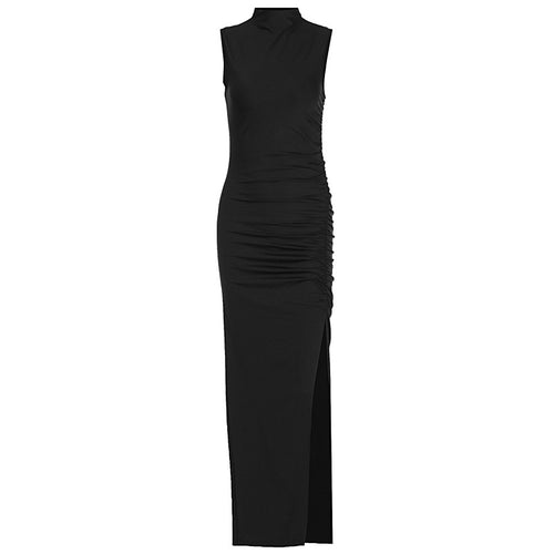 Sexy round neck slim fit sleeveless slit dress