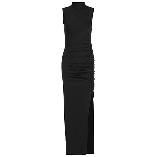 Sexy round neck slim fit sleeveless slit dress