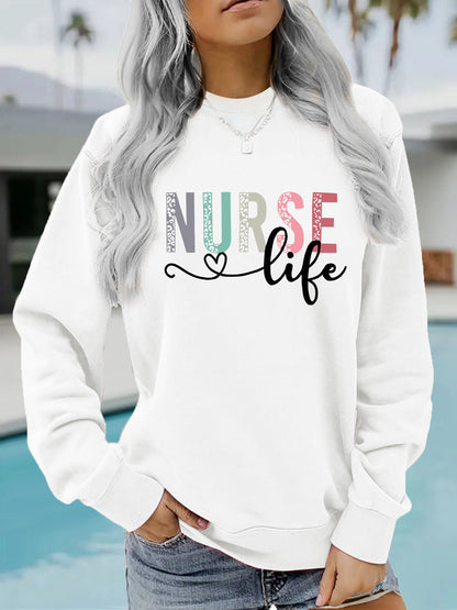 Nurse pattern printed round neck long sleeved sweatshirt