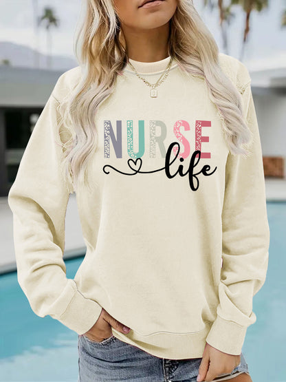 Nurse pattern printed round neck long sleeved sweatshirt