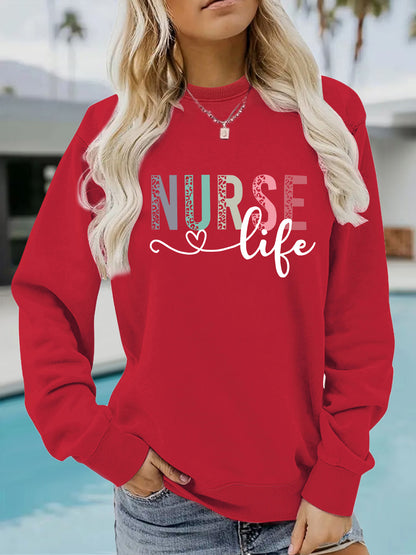 Nurse pattern printed round neck long sleeved sweatshirt