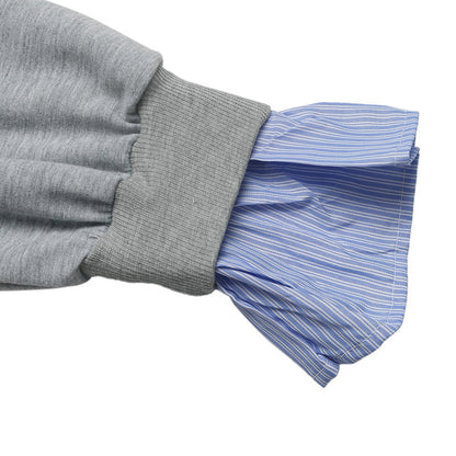 Hooded lapel striped fake two gray hoodies