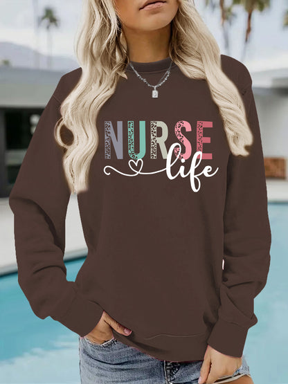 Nurse pattern printed round neck long sleeved sweatshirt
