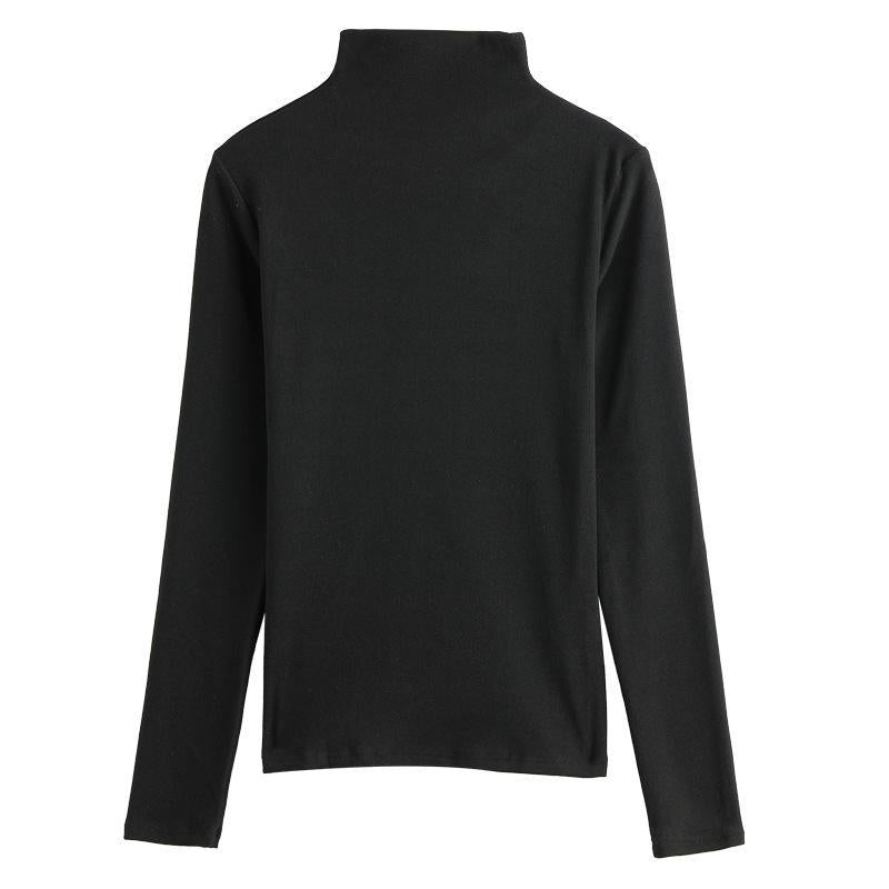 Solid color long sleeved T-shirt with half high neck base
