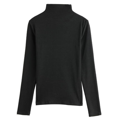 Solid color long sleeved T-shirt with half high neck base