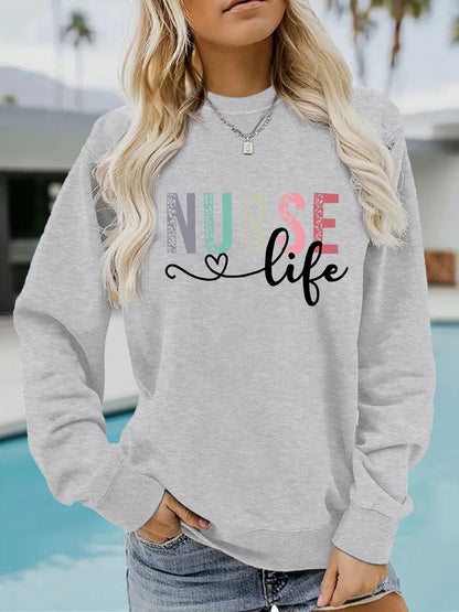 Nurse pattern printed round neck long sleeved sweatshirt