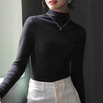 Solid color long sleeved T-shirt with half high neck base