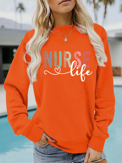Nurse pattern printed round neck long sleeved sweatshirt