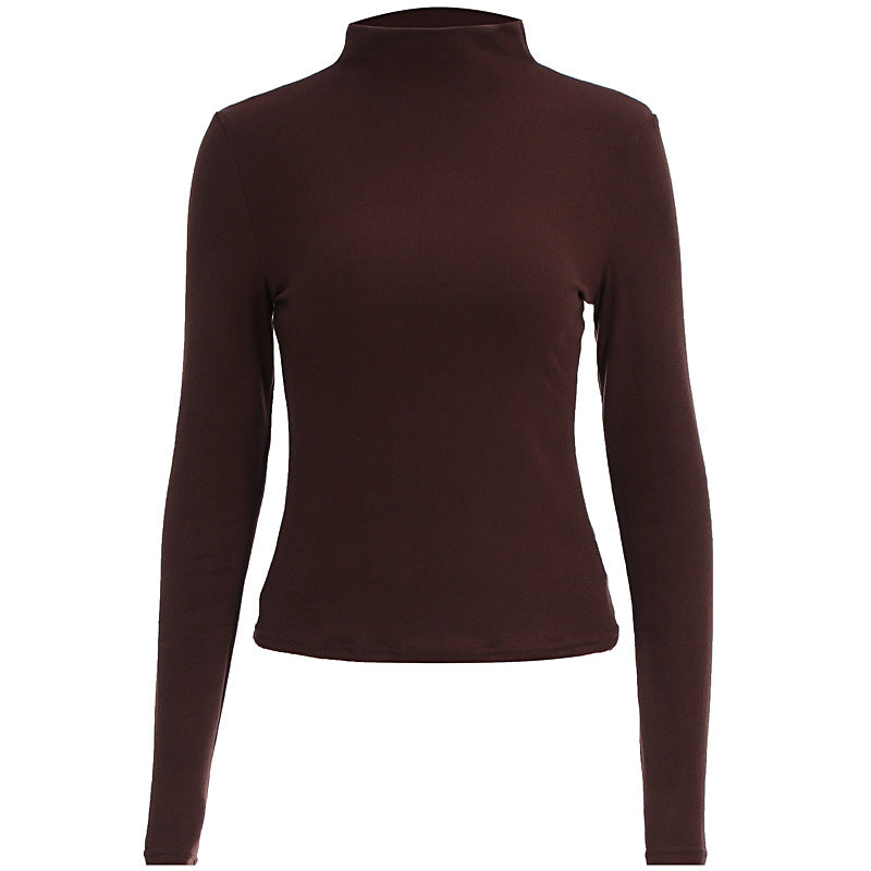 Solid color long sleeved T-shirt with half high neck base