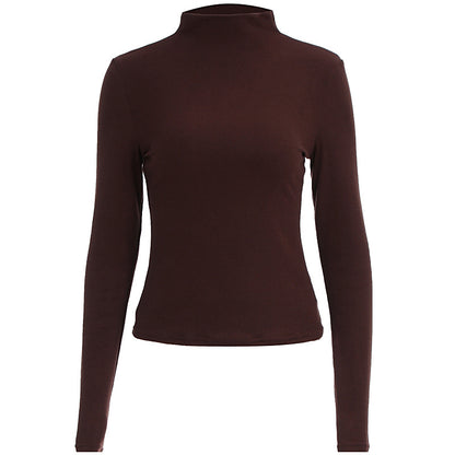 Solid color long sleeved T-shirt with half high neck base