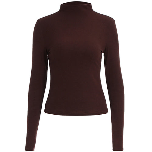 Solid color long sleeved T-shirt with half high neck base