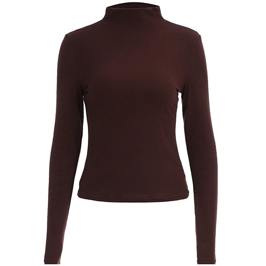 Solid color long sleeved T-shirt with half high neck base