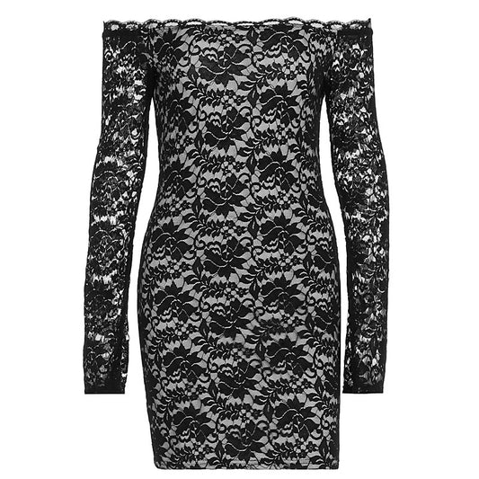 Retro pure desire sexy slim fit off shoulder flared sleeve hip hugging short skirt